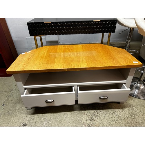 1627 - Oak and grey corner TV stand