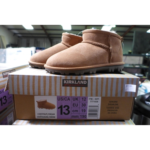 3077 - 3 Pairs of children's Kirkland Signature chestnut coloured Shearling boots - UK size C12 * this lot ... 