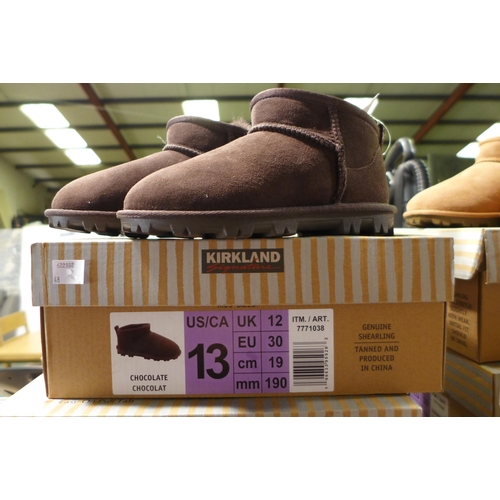 3085 - Pair of children's Kirkland Signature chocolate coloured Shearling boots - UK size C12 * this lot is... 