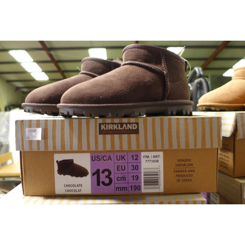 3086 - Pair of children's Kirkland Signature chocolate coloured Shearling boots - UK size C12 * this lot is... 