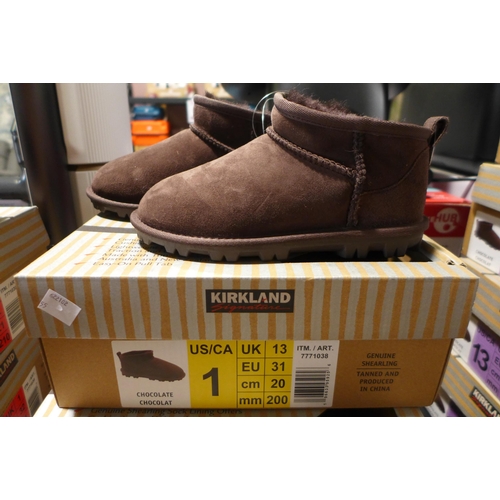 3090 - Pair of children's Kirkland Signature chocolate coloured Shearling boots - UK size C13 * this lot is... 