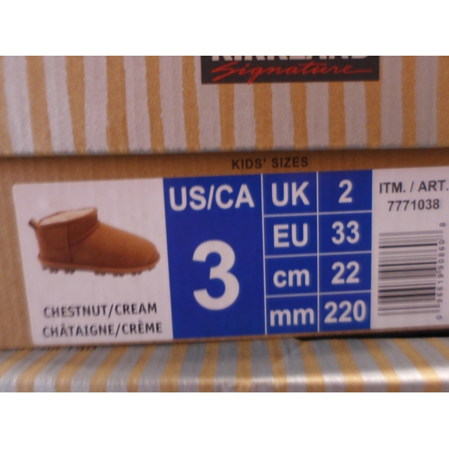 3107 - Pair of children's Kirkland Signature chestnut coloured Shearling boots - UK size C2 * this lot is s... 