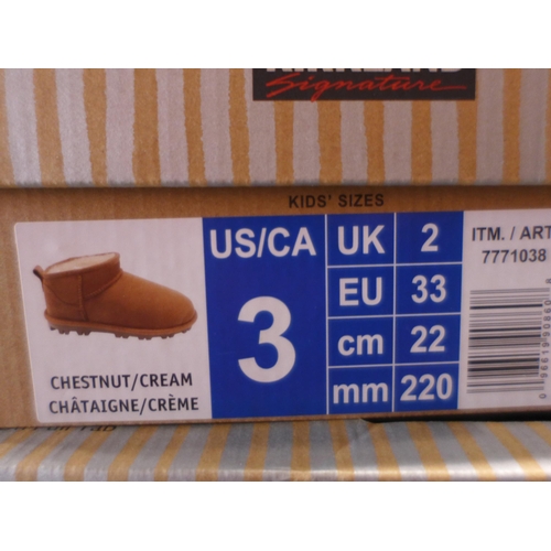 3108 - Pair of children's Kirkland Signature chestnut coloured Shearling boots - UK size C2 * this lot is s... 