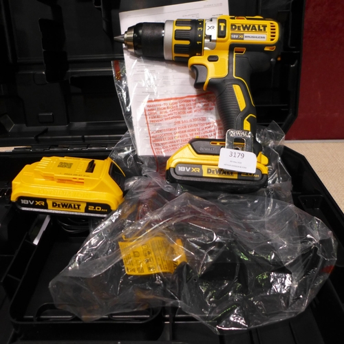 3179 - Dewalt 18V Hammer Drill With 2 Batteries and Charger (320-79) *This lot is subject to VAT