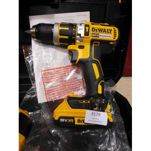 3179 - Dewalt 18V Hammer Drill With 2 Batteries and Charger (320-79) *This lot is subject to VAT