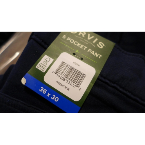 3257 - Quantity of men's Orvis five pocket pants - blue - mixed size * this lot is subject to VAT