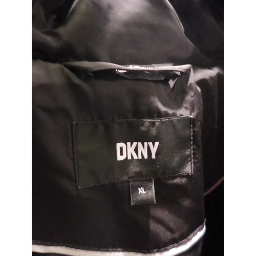 Women's black hooded DKNY coat - size XL * this lot is subject to VAT