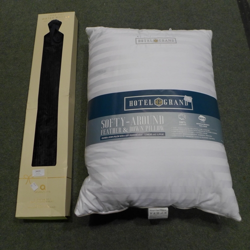 3423 - 2L Long Hot Water Bottle And Hotel Grand Down Pillow   (320-149) *This lot is subject to VAT