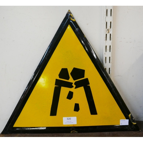 448 - An enamelled metal Falling Rocks warning sign