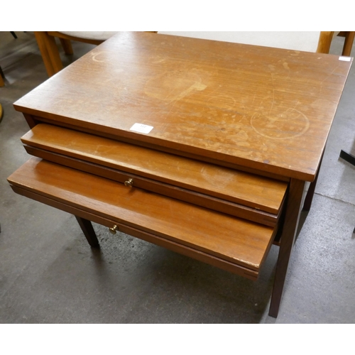 102 - A teak cabinet/nest of tables (one nest missing)