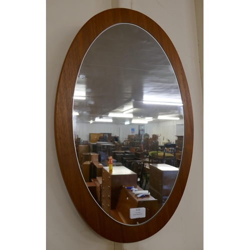 125 - Two teak and tiled top nest of tables, a teak framed mirror and a lady's sewing box