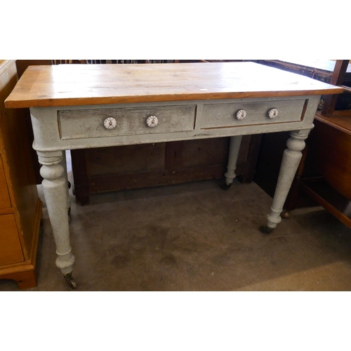 339 - A Victorian painted pine two drawer pantry table