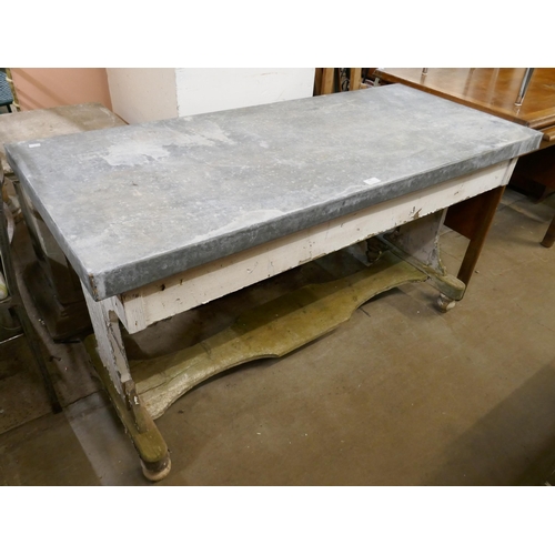 345 - A Victorian pine and galvanised top kitchen table