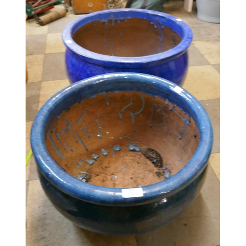 354 - Two large turquoise and blue glazed garden planters