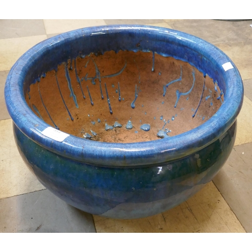 354 - Two large turquoise and blue glazed garden planters