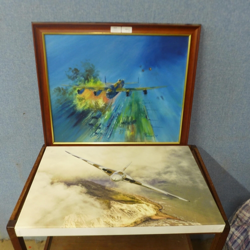 410 - P. Freeman, study of Lancaster bomber, oil on board and and one other