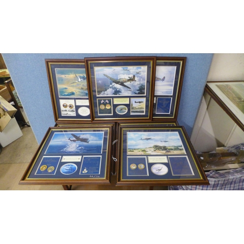 417A - A framed set of Bradford Exchange limited edition prints with gold plated commemorative coins (7), a... 