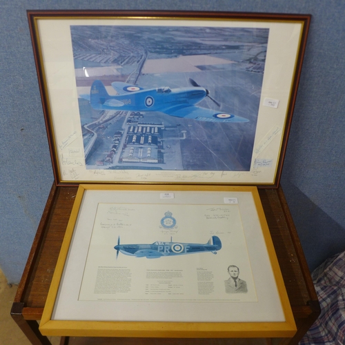 418 - Two signed aircraft prints; Mitchell's Legacy by R.P. Reynolds, with many signatures and a print of ... 