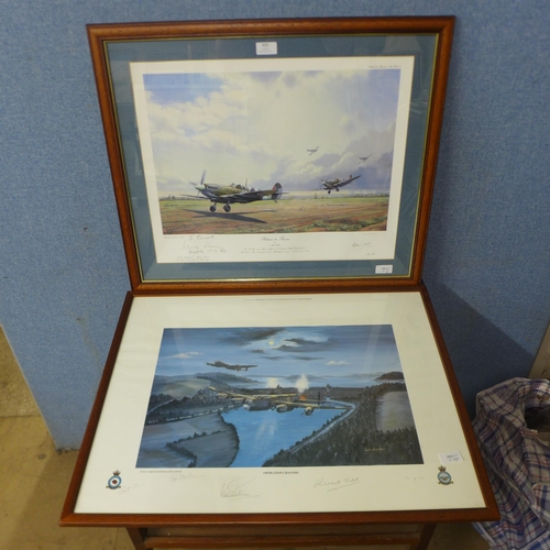 420 - Two signed aircraft prints; Return to France by Alan Holt, signed by the artist and J.E. Johnson, 23... 