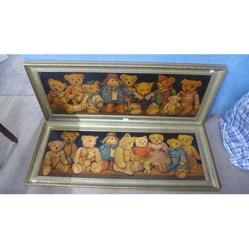 421 - A pair of Teddy bear prints, framed