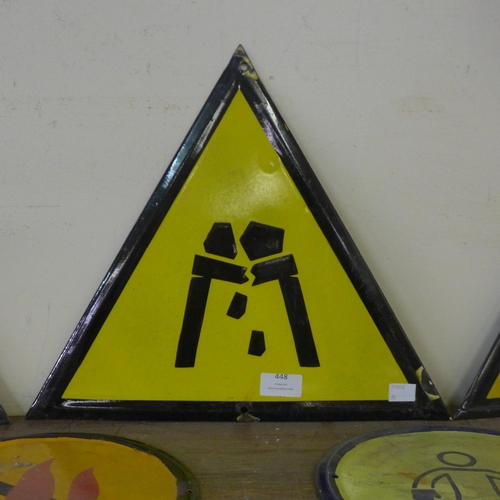 448 - An enamelled metal Falling Rocks warning sign