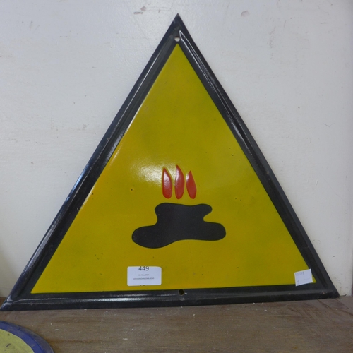 449 - An enamelled metal Hot Oil warning sign