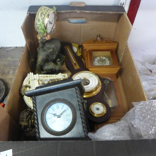 474 - Assorted clocks and a barometer