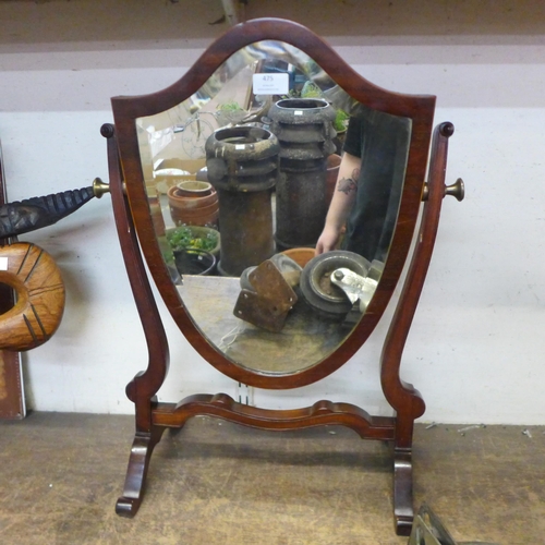 475 - An Edward VII mahogany shield shaped toilet mirror