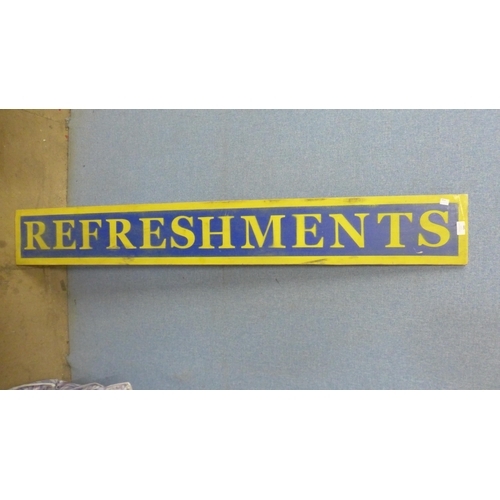 445 - A painted Refreshments shop sign