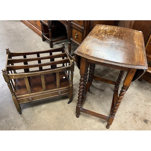 209 - An oak barleytwist gateleg table and a mahogany Canterbury