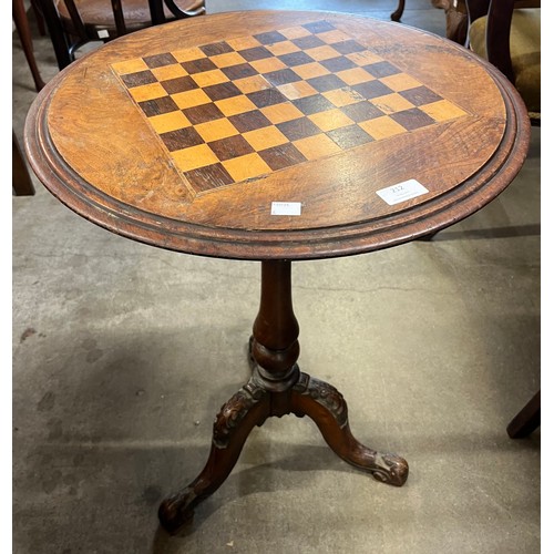 212 - A Victorian inlaid walnut tripod games table