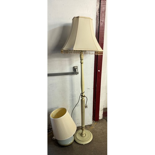 325 - A  cream painted standard lamp and a studio pottery table lamp