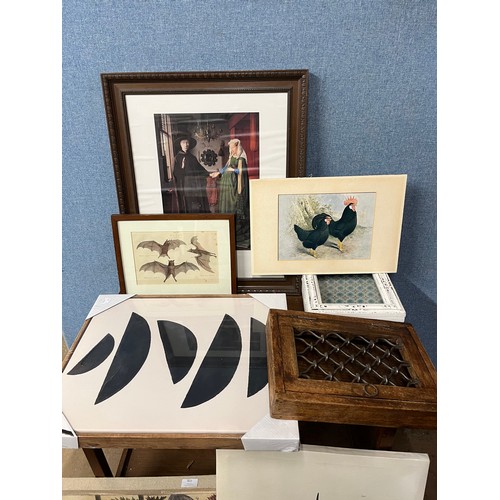 422 - Assorted prints, frames and display cases