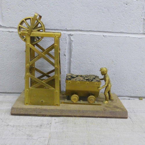 1071 - Mixed brass models including rocket, coal mining and blacksmith **PLEASE NOTE THIS LOT IS NOT ELIGIB... 