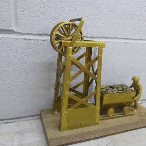 1071 - Mixed brass models including rocket, coal mining and blacksmith **PLEASE NOTE THIS LOT IS NOT ELIGIB... 