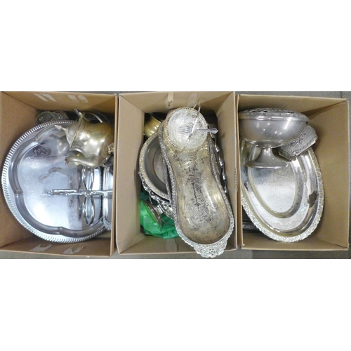 1074 - Three boxes of plated and other metalwares **PLEASE NOTE THIS LOT IS NOT ELIGIBLE FOR IN-HOUSE POSTI... 