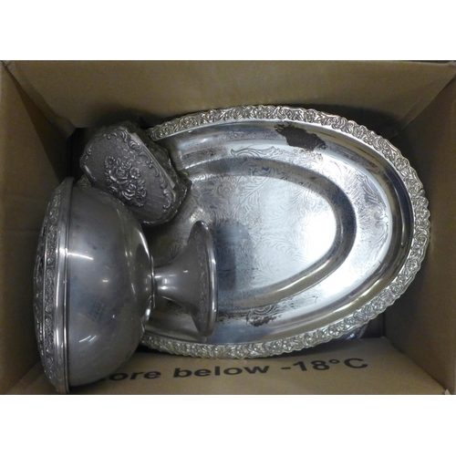 1074 - Three boxes of plated and other metalwares **PLEASE NOTE THIS LOT IS NOT ELIGIBLE FOR IN-HOUSE POSTI... 