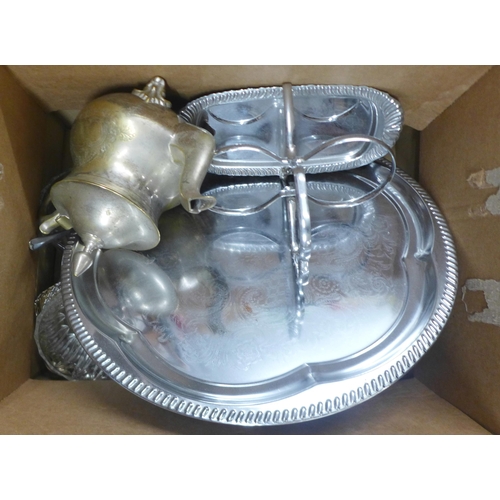 1074 - Three boxes of plated and other metalwares **PLEASE NOTE THIS LOT IS NOT ELIGIBLE FOR IN-HOUSE POSTI... 