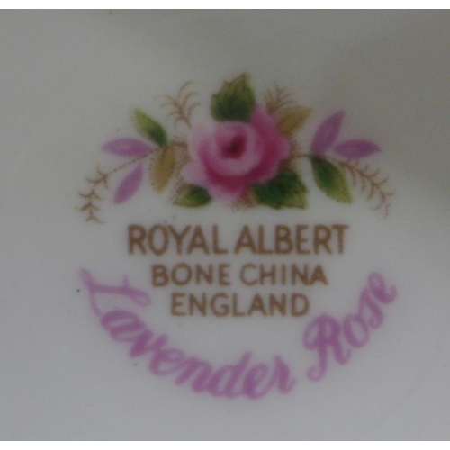 1082 - A Royal Albert Lavender Rose bone china tea service; full set of six, teapot, bread and butter plate... 