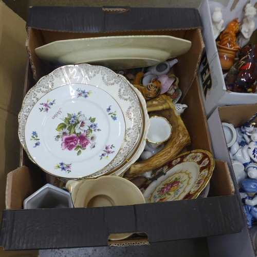 1099 - Eight boxes of mixed household china, ornaments, decorative plates, figures, blue and white china, e... 