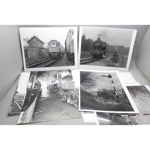 619 - A collection of 58 1960s black and white photographs of steam trains and later locomotives