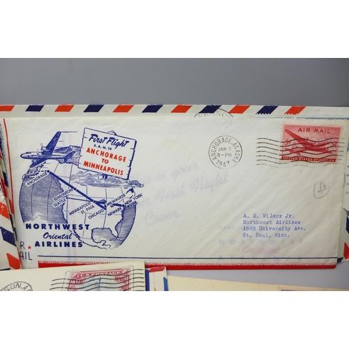 628 - Stamps; a packet of 63 items of USA postal history mainly in the form of flight covers, many of whic... 