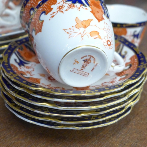 675 - An early 20th Century Royal Crown Derby Imari tea set, six setting, lacking sugar bowl, registration... 