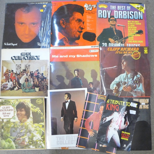 709 - Eighteen LP records, Phil Collins, Johnny Cash, Buddy Holly, Elvis Presley, etc.