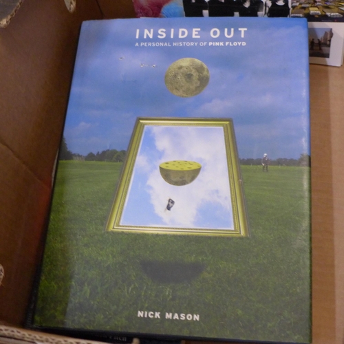 714 - Pink Floyd, a box of books about the band including two copies of Inside Out and several DVDs