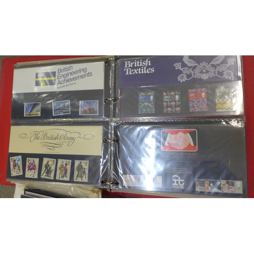 715 - A collection of stamps; British presentation packs, assorted covers, two Stamp of the World album bo... 