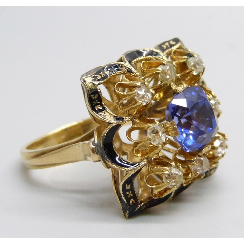 An 18ct gold, blue sapphire and diamond set ring, 3.30ct sapphire, 0 ...