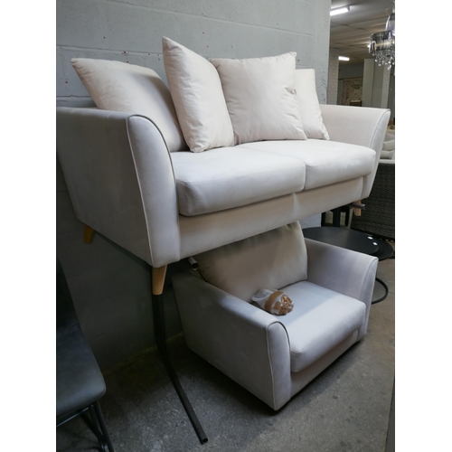 1380 - A pale mink velvet three seater sofa and love seat