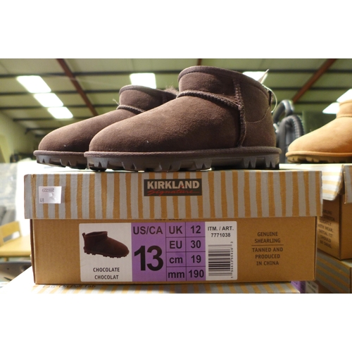 3030 - 3 x Pairs of children's Kirkland Signature chocolate coloured Shearling boots - UK size C12 * this l... 