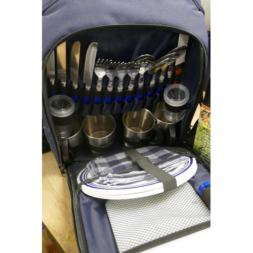 2349 - A Barclays branded picnic bag with cups, knives, forks, cups, plates, blanket, etc. with Sunngas por... 